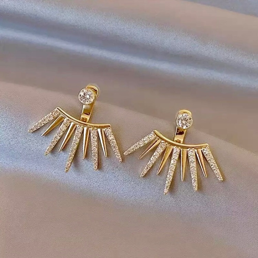 “Bohemian Dreamer” Sun Ray Hippie Diamond Gold Abstract Stud Geometric Earrings - Picture 3 of 5